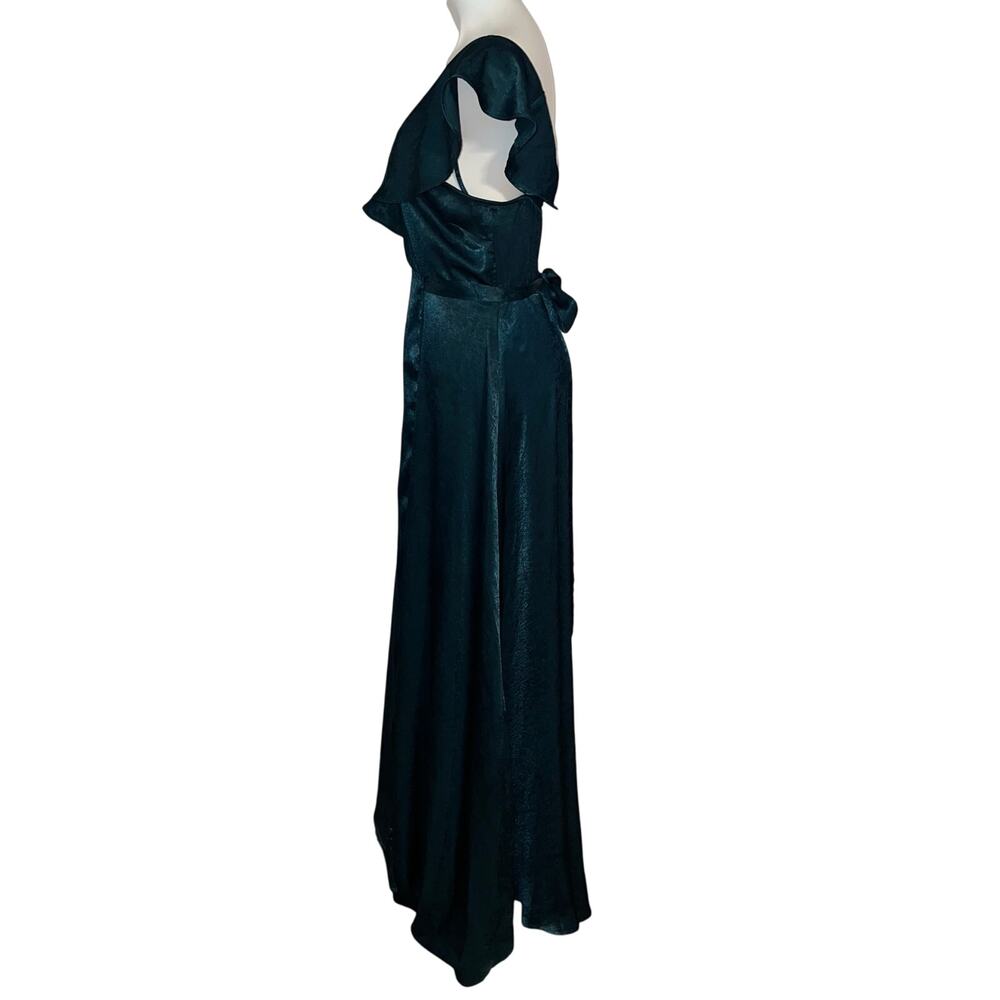 Lulus women’s New off the shoulder mariah satin emerald green wrap maxi dress - Picture 3 of 14